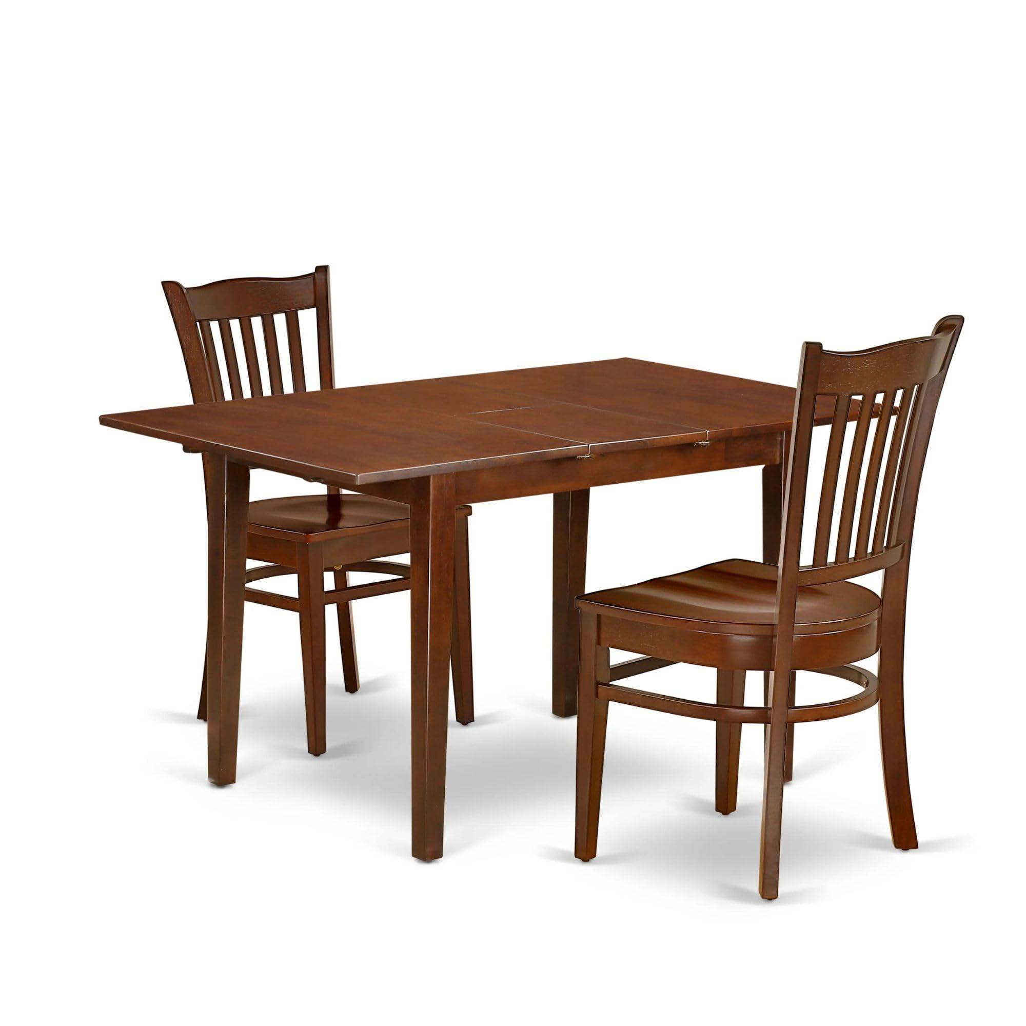 East West Furniture Norfolk 3 Piece Set Contains A Rectangle Dining Room Table With Butterfly Leaf And 2 Kitchen Chairs, 32X54 Inch, Mahogany